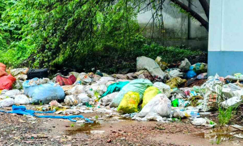 മാ​ഹി ഭ​ര​ണ​സി​രാ​കേ​ന്ദ്ര​ത്തി​ന് മു​ന്നി​ൽ മാ​ലി​ന്യ​ക്കൂ​മ്പാ​രം