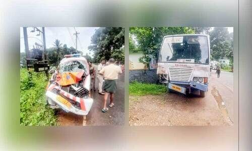 ആംബുലൻസും കെ.എസ്.ആർ.ടി.സി ബസും കൂട്ടിയിടിച്ചു; രോഗിയടക്കം നാലുപേർക്ക് പരിക്ക്