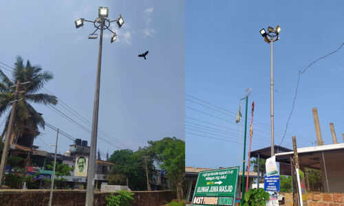 കുമ്പളയിൽ നട്ടുച്ചക്കും കൺതുറന്ന് ഹൈമാസ്റ്റ് വിളക്കുകൾ കുമ്പളയിൽ നട്ടുച്ചക്കും കൺതുറന്ന് ഹൈമാസ്റ്റ് വിളക്കുകൾ