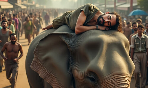 ആനപ്പുറത്ത്​ പാപ്പാൻ ഉറങ്ങി; ആന റോഡിൽ നിന്നു, പരിഭ്രാന്തരായി ജനം