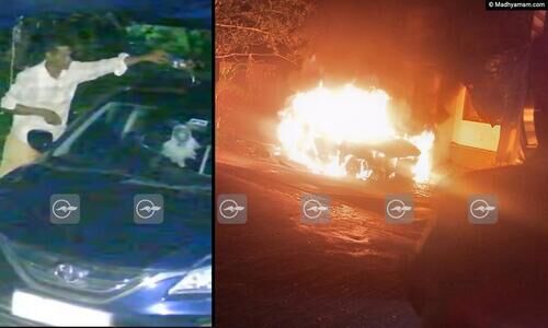 രാത്രി പതുങ്ങിവന്ന് കാറിന് മേൽ പെട്രോളൊഴിച്ച് തീയിട്ടു; ആളിപ്പടർന്നപ്പോൾ ഓടി മറഞ്ഞു -VIDEO രാത്രി പതുങ്ങിവന്ന് കാറിന് മേൽ പെട്രോളൊഴിച്ച് തീയിട്ടു; ആളിപ്പടർന്നപ്പോൾ ഓടി മറഞ്ഞു -VIDEO