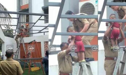 വാതിൽ ലോക്കായി; മുറിയിൽ കുടുങ്ങിയ രണ്ടു വയസ്സുകാരന് അഗ്നിരക്ഷാ സേന രക്ഷകരായി -വിഡിയോ