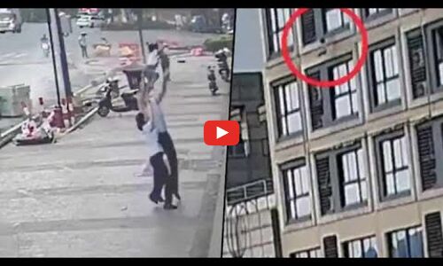 അഞ്ചാം നിലയിൽ നിന്ന് വീണ് കുഞ്ഞ്,അത്ഭുതകരമായി രക്ഷിച്ച് യുവാവ്