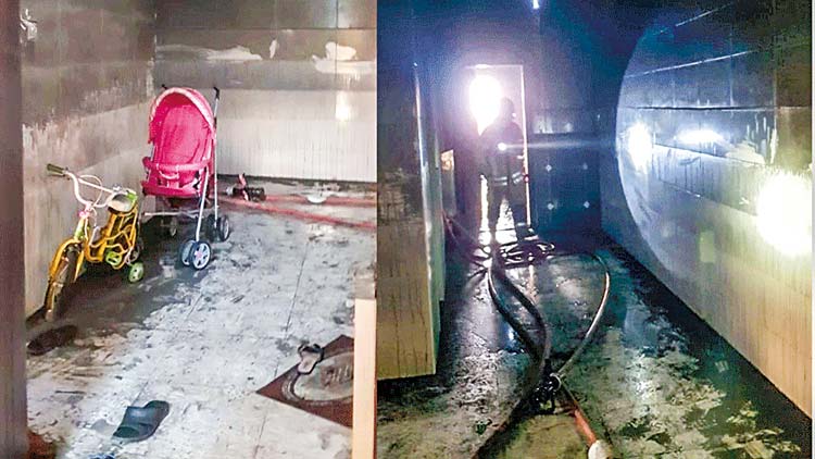 തീ പിടിച്ച കെട്ടിടത്തില്‍ അകപ്പെട്ടവരെ രക്ഷപ്പെടുത്തി