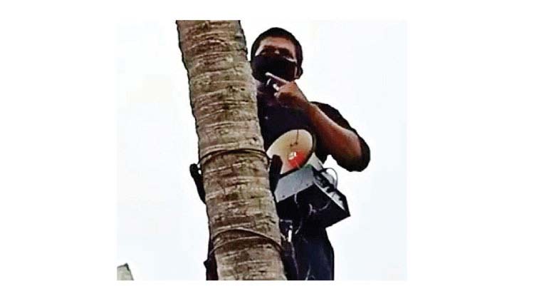 പാലത്തായി കേസ്: തെങ്ങിന് മുകളിൽ കയറി പ്രതിഷേധം