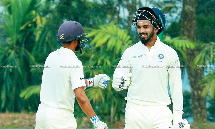 റൺമല കയറാൻ ഇന്ത്യ എ; ഒ​ന്നി​ന്​ 219, പാ​ഞ്ചാ​ൽ 89*, രാ​ഹു​ൽ 88*