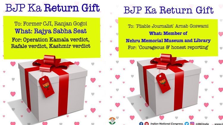 ഇഷ്​ടക്കാർക്കും അനിഷ്​ടക്കാർക്കും ബി.ജെ.പി നൽകുന്ന ‘സമ്മാനങ്ങൾ’  തുറന്നുകാണിച്ച്​ കോൺഗ്രസ്​