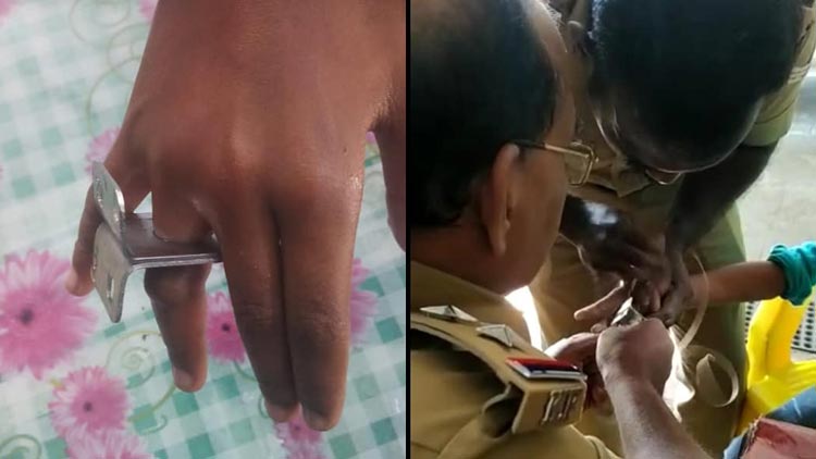 വില്ലനായി കൈവിരലിൽ കുടുങ്ങിയ വാതിൽ കൊളുത്ത്; നൂലുകൊണ്ട് ഊരിയെടുത്ത് ഫയർഫോഴ്സ്