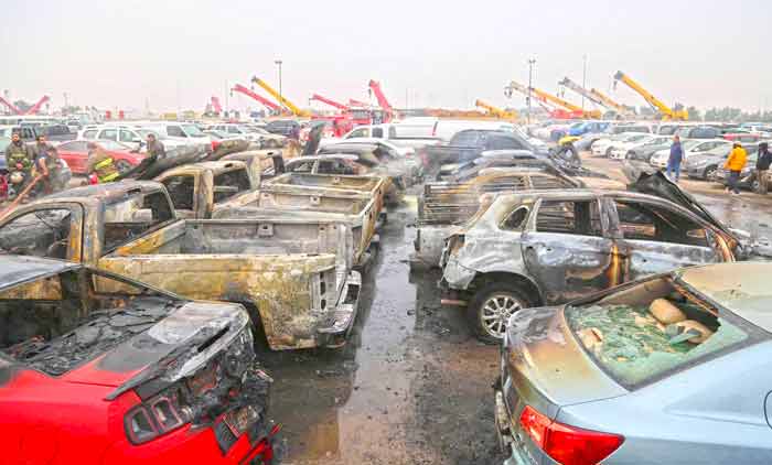 നി​ർ​ത്തി​യി​ട്ട 15 വാ​ഹ​ന​ങ്ങ​ൾ  ക​ത്തി​ന​ശി​ച്ചു