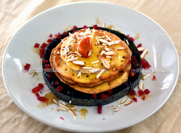 Pan Cake With Caramel Sauce and Tomato Jam
