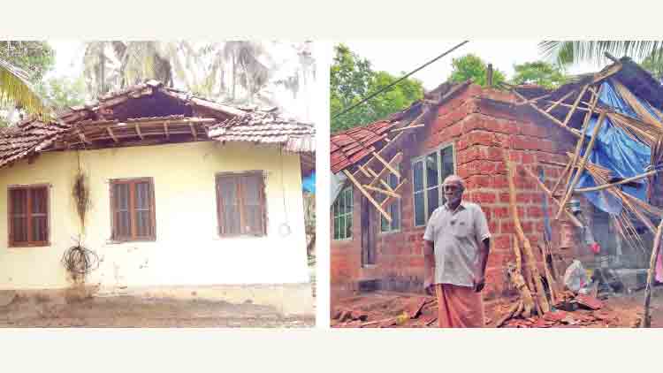 കാറ്റിലും മഴയിലും വീടുകൾ തകർന്നു