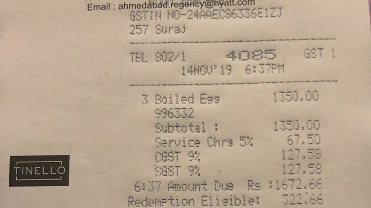 പുഴുങ്ങിയ മൂന്ന് മുട്ടക്ക് 1672 രൂപ; കണ്ണ് തള്ളി ബോളിവുഡ് സംവിധായകൻ