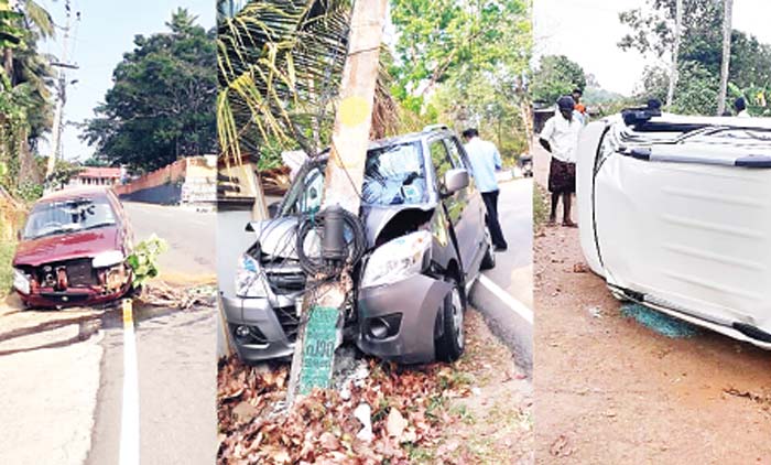കറുകച്ചാലിൽ രണ്ട് മണിക്കൂറിൽ മൂന്ന് അപകടം യാ​ത്ര​ക്കാ​ർ നി​സ്സാ​ര പ​രി​ക്കു​ക​ളോ​ടെ ര​ക്ഷ​പ്പെ​ട്ടു