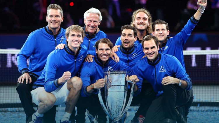 ഒരുമിച്ച്​ കപ്പടിച്ച്​ നദാലും ഫെഡററും; ലേവർ കപ്പ്​ ടീം യൂറോപ്പിന്​