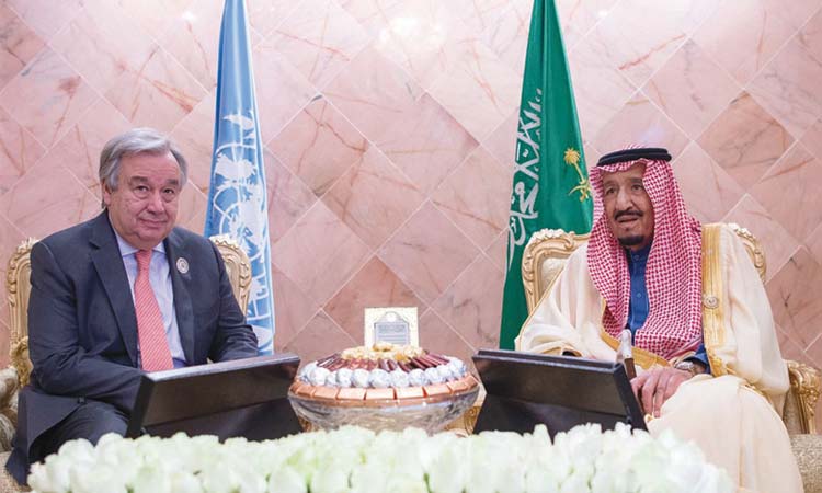 സൽമാൻ രാജാവ്​ യു.എൻ സെക്രട്ടറി ജനറലുമായി കൂടിക്കാഴ്​ച നടത്തി