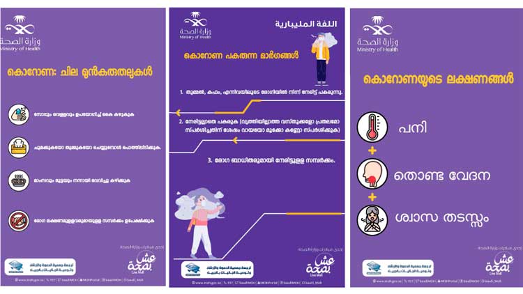 സൗദി ആ​രോ​ഗ്യ മ​ന്ത്രാ​ല​യ​ത്തിൻെറ  ബോ​ധ​വ​ത്​​ക​ര​ണം മ​ല​യാ​ളത്തിലും