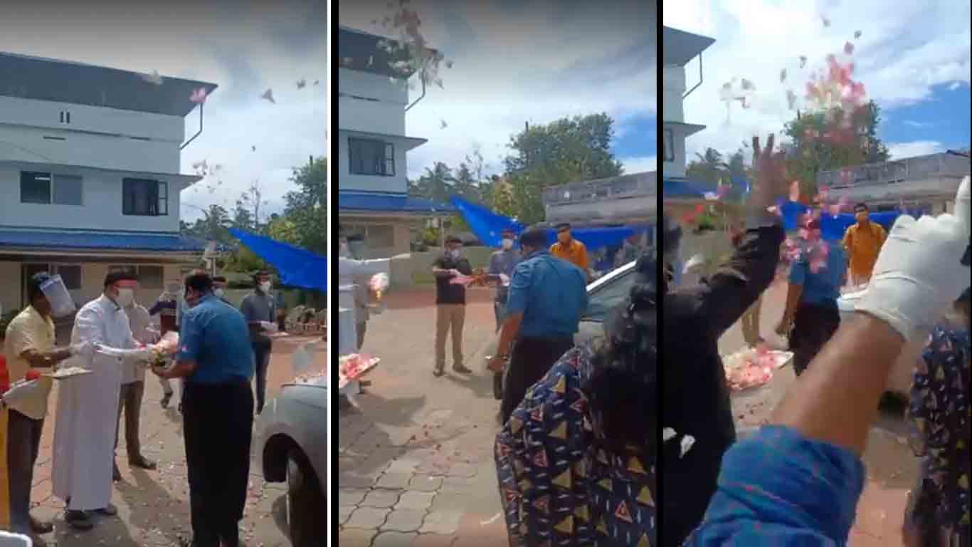 ആരോഗ്യപ്രവർത്തകരെ പൂവിട്ട്​ സ്വീകരിച്ച്​ പൂന്തുറക്കാർ; ഏറെ ആശ്വാസമെന്ന്​ മന്ത്രി