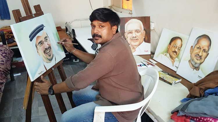 രതീഷ്​ വരക്കുന്നു; സ്വപ്​നങ്ങളെ മുറുകെപ്പിടിച്ച്​