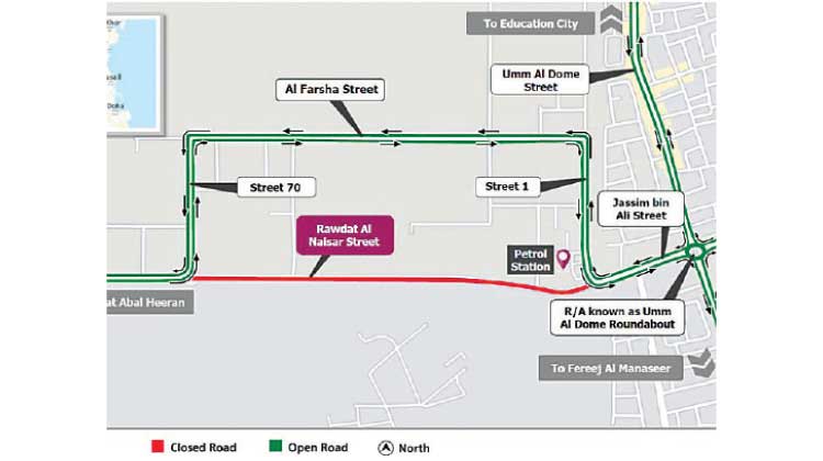 റൗ​ദ​ത് അ​ൽ നൈ​സാ​ർ സ്​​ട്രീ​റ്റി​ലെ 1.5 കി​ലോ​മീ​റ്റ​ർ ഭാ​ഗം അ​ട​ച്ചി​ടും