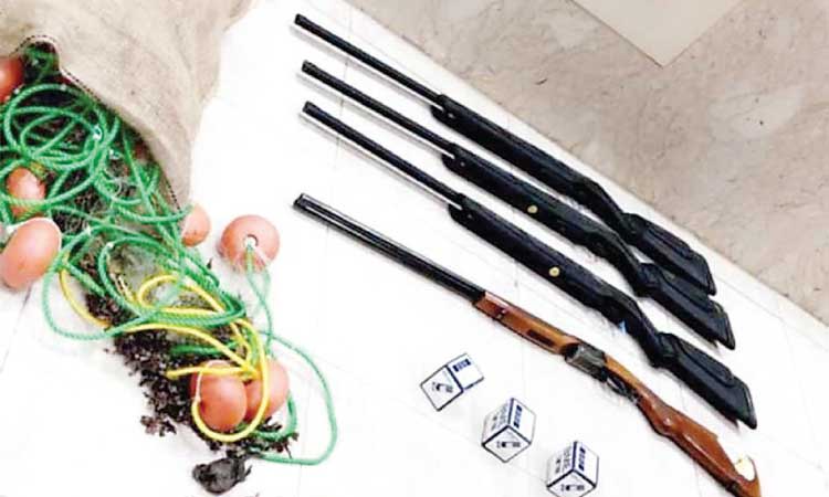 പക്ഷികളെ വേട്ടയാടിയ മൂന്നു സ്വദേശികൾ പിടിയിൽ പക്ഷികളെ വേട്ടയാടിയ മൂന്നു സ്വദേശികൾ പിടിയിൽ